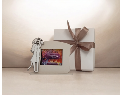 Bomboniera Matrimonio Portafoto Sposini con Ombrello Decorativo in Legno