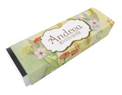 Scatolina porta confetti personalizzata rettangolare decoro floreale e grano