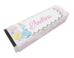 Scatolina porta confetti personalizzata rettangolare rosa con nuvolette e stelline