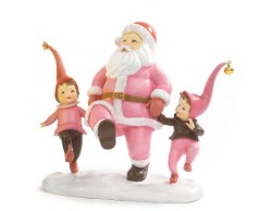 Gruppo Babbo Natale e Folletti Danzanti in Resina Altezza 20,2 cm