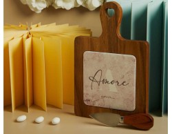 Bomboniera Matrimonio Claraluna 2026 Tagliere in Bamboo con Cuore e Coltello