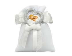 Sacchetto harmony 2024 magnete resina nuvola con sacra famiglia glitter silver con fazzoletto5 x