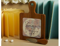 Bomboniera Claraluna 2026  Tagliere Acacia con Coltello Decorazione Mondo