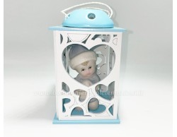 Bomboniera Nascita e Battesimo Mariella Martini bimbo dentro lampada in legno con led