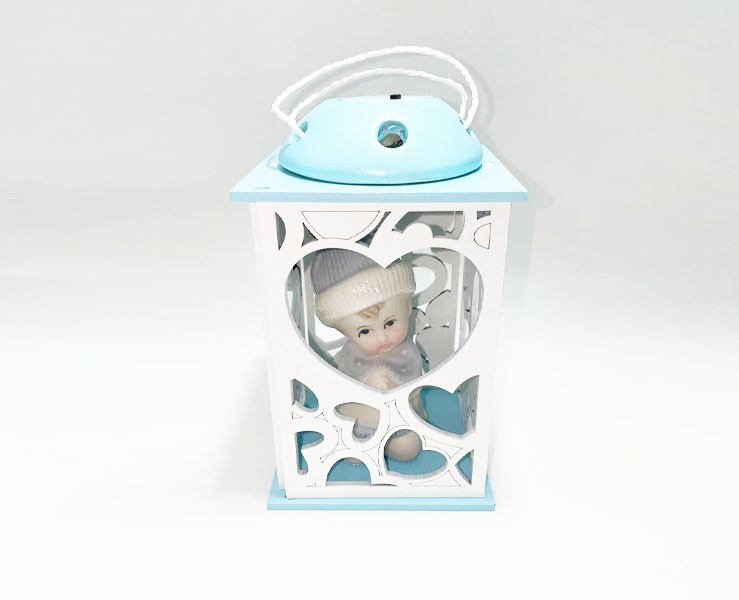 Bomboniera Nascita e Battesimo Mariella Martini bimbo dentro lampada in legno con led su Bomboniere Dolci Emozioni