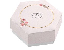 Scatolina porta confetti personalizzata esagonale decoro floreale rosa