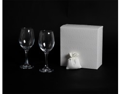 Bomboniera Matrimonio harmony COPPIA CALICI VINO VETRO CON BOX E SACCHETTO
