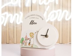 Bomboniera Comunione Battesimo Cresima Claraluna OROLOGIO CUORE c on scritta personalizzabile
