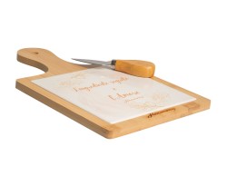 Bomboniera Matrimonio Harmony Tagliere in Legno con Piastrella in Porcellana Decorata e Coltello