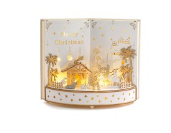 Libro Aperto con Natività  in Legno  Carillon con Luce, Altezza 26,6 cm