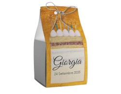 Scatolina porta confetti personalizzata quadrata oro con torta e candele
