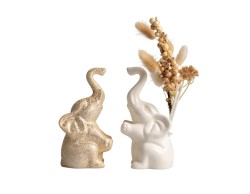 Bomboniera Matrimonio Harmony Set Profumatore Coppia Elefanti Bianco e Oro in Porcellan