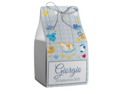 Scatolina porta confetti personalizzata quadrata blu decoro giochi vari