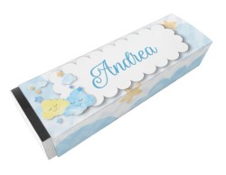 Scatolina porta confetti personalizzata rettangolare blu con nuvolette e stelline