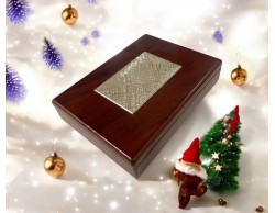 Porta Carte in Legno con Placca in Bagno Argento su Bomboniere Dolci Emozioni