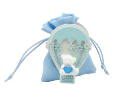 Sacchetto harmony 2024 scatolina legno mongolfiera con orsetto legno celeste