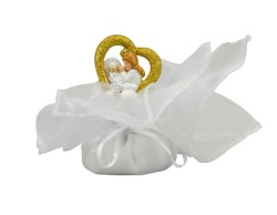 Sacchetto harmony 2024 ICONA RESINA NUVOLA CON CUORE BIMBA COMUNIONE GLITTER GOLD E FAZZOLETTO