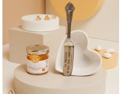 Bomboniera Matrimonio Claraluna Ciotolina Cuore con Coltellino e Marmellata di Mandarino
