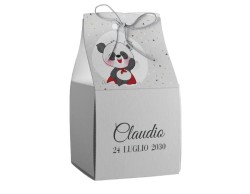 Scatolina porta confetti personalizzata quadrata panda con mantello rosso