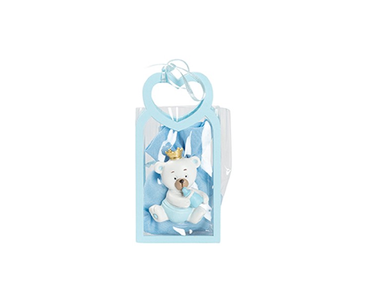 Harmony BUSTINA PU CELESTE CON MANICO CUORE CON MAGNETE ORSETTO 3 ASS. CON SACCHETTO CELESTE su Bomboniere Dolci Emozioni