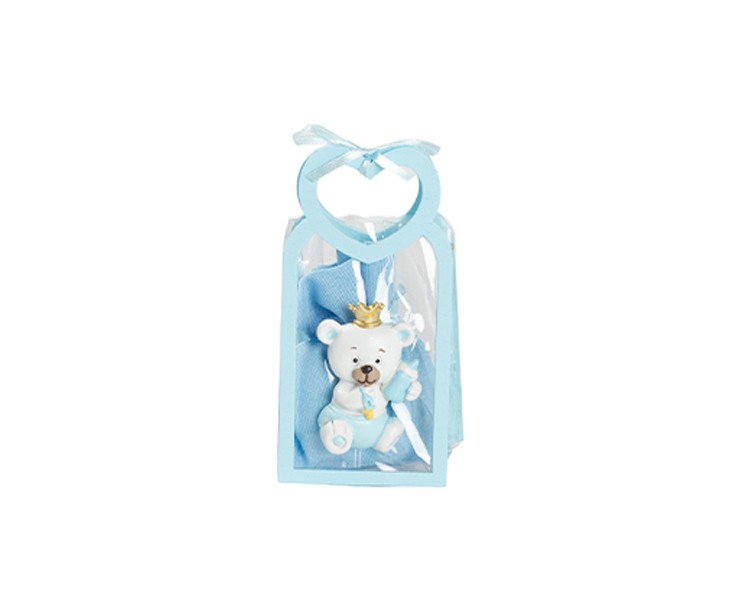 Harmony BUSTINA PU CELESTE CON MANICO CUORE CON MAGNETE ORSETTO 3 ASS. CON SACCHETTO CELESTE su Bomboniere Dolci Emozioni