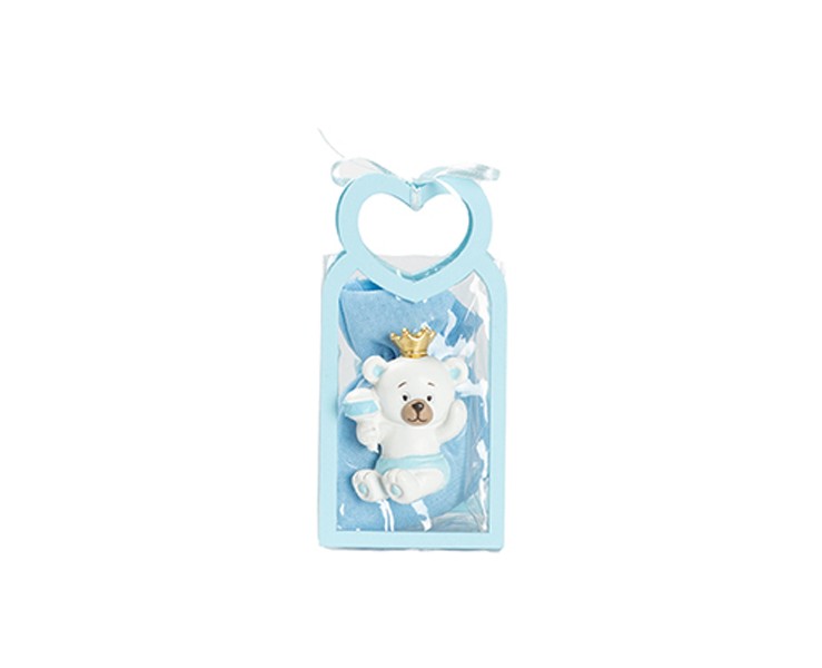 Harmony BUSTINA PU CELESTE CON MANICO CUORE CON MAGNETE ORSETTO 3 ASS. CON SACCHETTO CELESTE su Bomboniere Dolci Emozioni