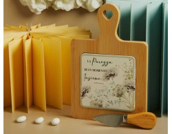 Bomboniera Matrimonio Claraluna 2026 Tagliere Bamboo con Coltello Decoro Floreale Verde