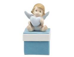 Sacchetto harmony 2024 scatolina quadrata in velluto celeste con angelo in porcellana celeste