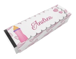 Scatolina porta confetti personalizzata rettangolare rosa con biberon