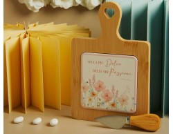 Bomboniera Matrimonio Claraluna 2026 Tagliere Bamboo con Coltello Décoro Floreale Rosa