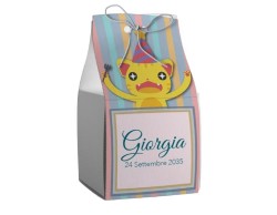 Scatolina porta confetti personalizzata quadrata strisce multicolor con gattino