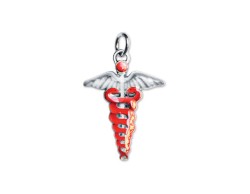 Bomboniera Laurea Farmacia ciondolo in bagno argento caduceo smaltato con sacchetto su Bomboniere Dolci Emozioni