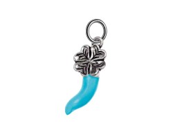 Ciondolo Corno quadrifoglio smaltato celeste