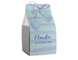 Scatolina porta confetti personalizzata quadrata blu decoro palloncini