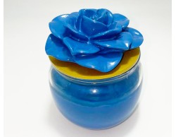 Bomboniera Matrimonio Mariella Martini candela profumata blu con coperchio con applicazione rosa