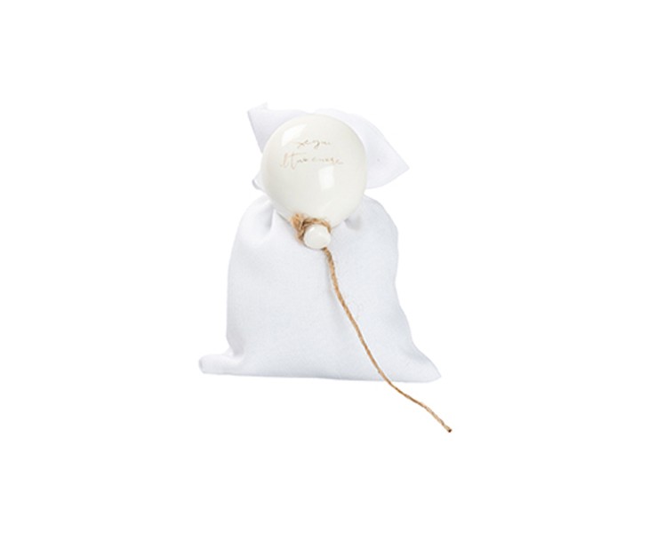 Harmony MAGNETE PALLONCINO BIANCO CON CORDA E CON 4 FRASI ASSORTITE CON SACCHETTO su Bomboniere Dolci Emozioni