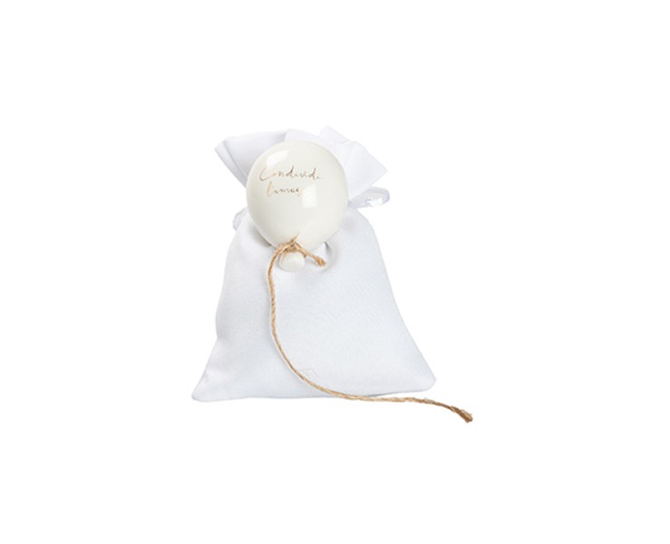 Harmony MAGNETE PALLONCINO BIANCO CON CORDA E CON 4 FRASI ASSORTITE CON SACCHETTO su Bomboniere Dolci Emozioni