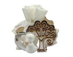 Sacchetto harmony 2024 SCATOLINA CUORE LEGNO ANGELO CON FINITURA A SPECCHIO ORO