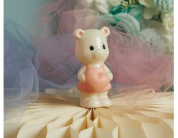 Bomboniera Battesimo Claraluna Statuetta Orsetto Cuore Rosa Ceramica