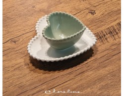 Bomboniera Matrimonio Claraluna bis piattini cuore verde piccolo e bianco medio