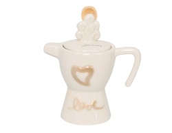 BOMBONIERA MATRIMONIO HARMONY ZUCCHERIERA A CAFFETTIERA PORCELLANA CON DECORO CUORE & LOVE