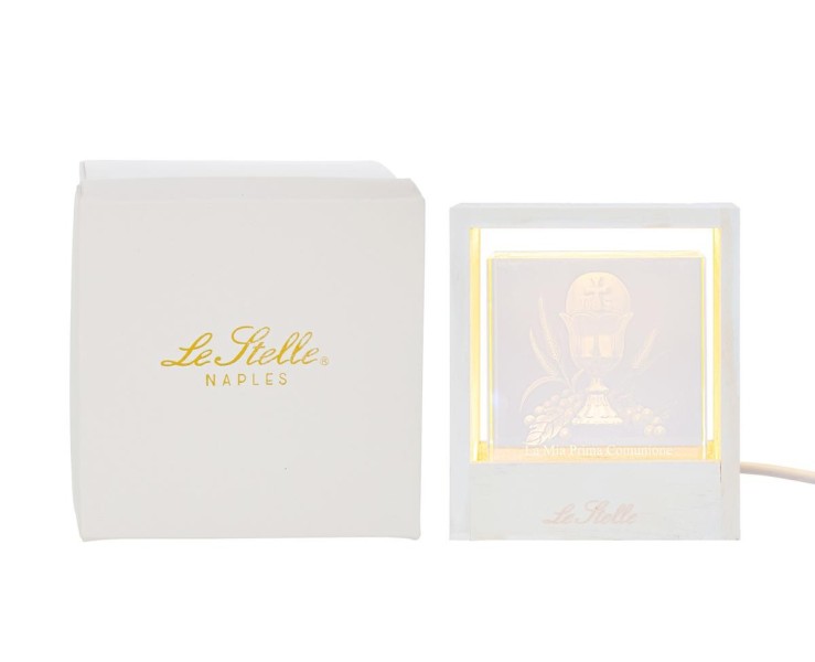 BOMBONIERA LAMPADA CUBO IN VETRO COMUNIONE su Bomboniere Dolci Emozioni