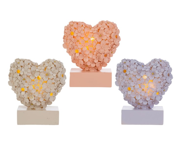 Bomboniera Cuore a Led con Fiori in Resina (3 varianti di colore) su Bomboniere Dolci Emozioni