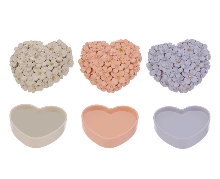 Bomboniera Scatola a Cuore con Fiori in Resina (3 varianti di colore) su Bomboniere Dolci Emozioni