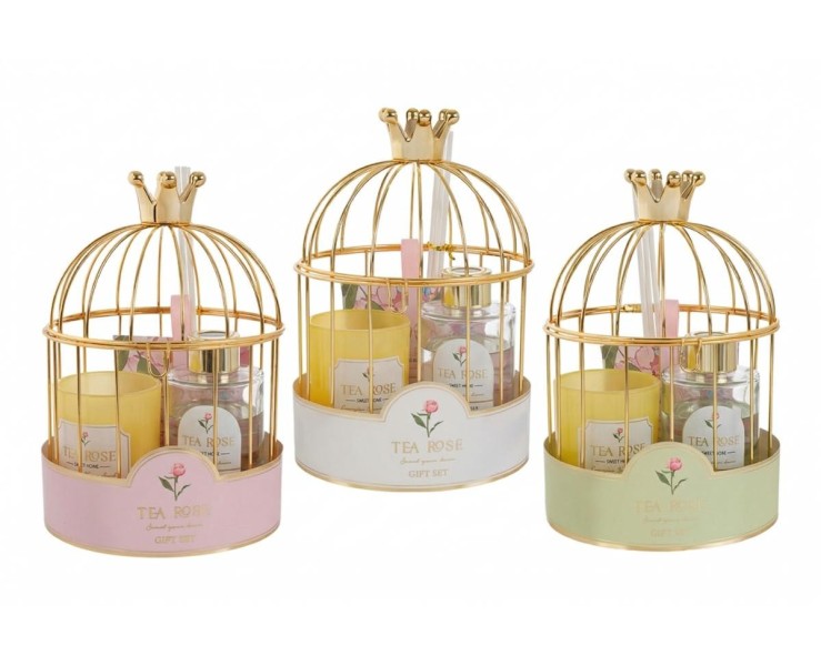 Bomboniera Set Profumatore in Gabbietta di metallo dorato (3 varianti) su Bomboniere Dolci Emozioni