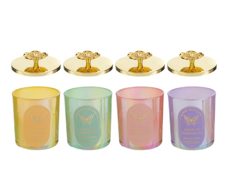 Bomboniera Scatola in Vetro con candela con coperchio dorato (4 varianti) su Bomboniere Dolci Emozioni