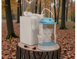 Bomboniera Lanterna LED con Orsetto Azzurra