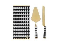 Bomboniera Matrimonio SET 2PZ TAGLIA TORTA CON DECORO SCACCHI