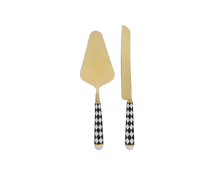 Bomboniera Matrimonio SET 2PZ TAGLIA TORTA CON DECORO SCACCHI su Bomboniere Dolci Emozioni