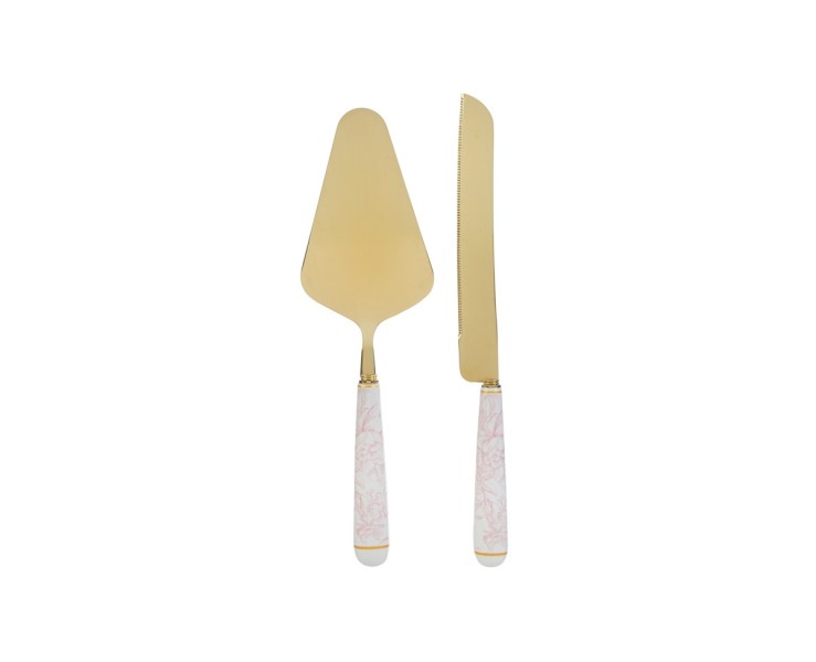 Bomboniera Matrimonio SET 2PZ TAGLIA TORTA DECORO ROSA su Bomboniere Dolci Emozioni